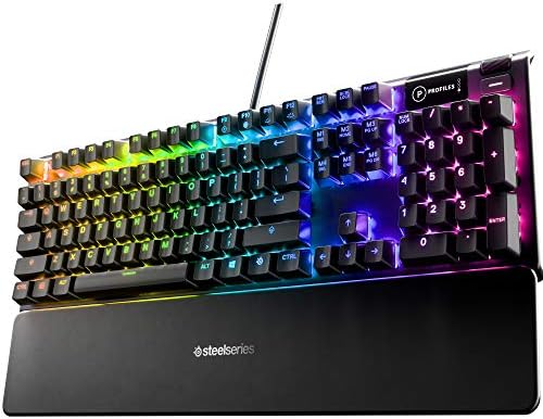SteelSeries USB Apex 5 Hybrid Mechanical Gaming Keyboard, Per-Key RGB Illumination, Aircraft Grade Aluminum Alloy Frame, OLED Smart Display (Hybrid Blue Switch)
