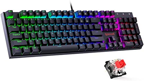 Redragon Mechanical Gaming Keyboard Wired, 11 Programmable Backlit Modes, Hot-Swappable Red Switch, Anti-Ghosting, Double-Shot PBT Keycaps, Light Up Keyboard for PC Mac