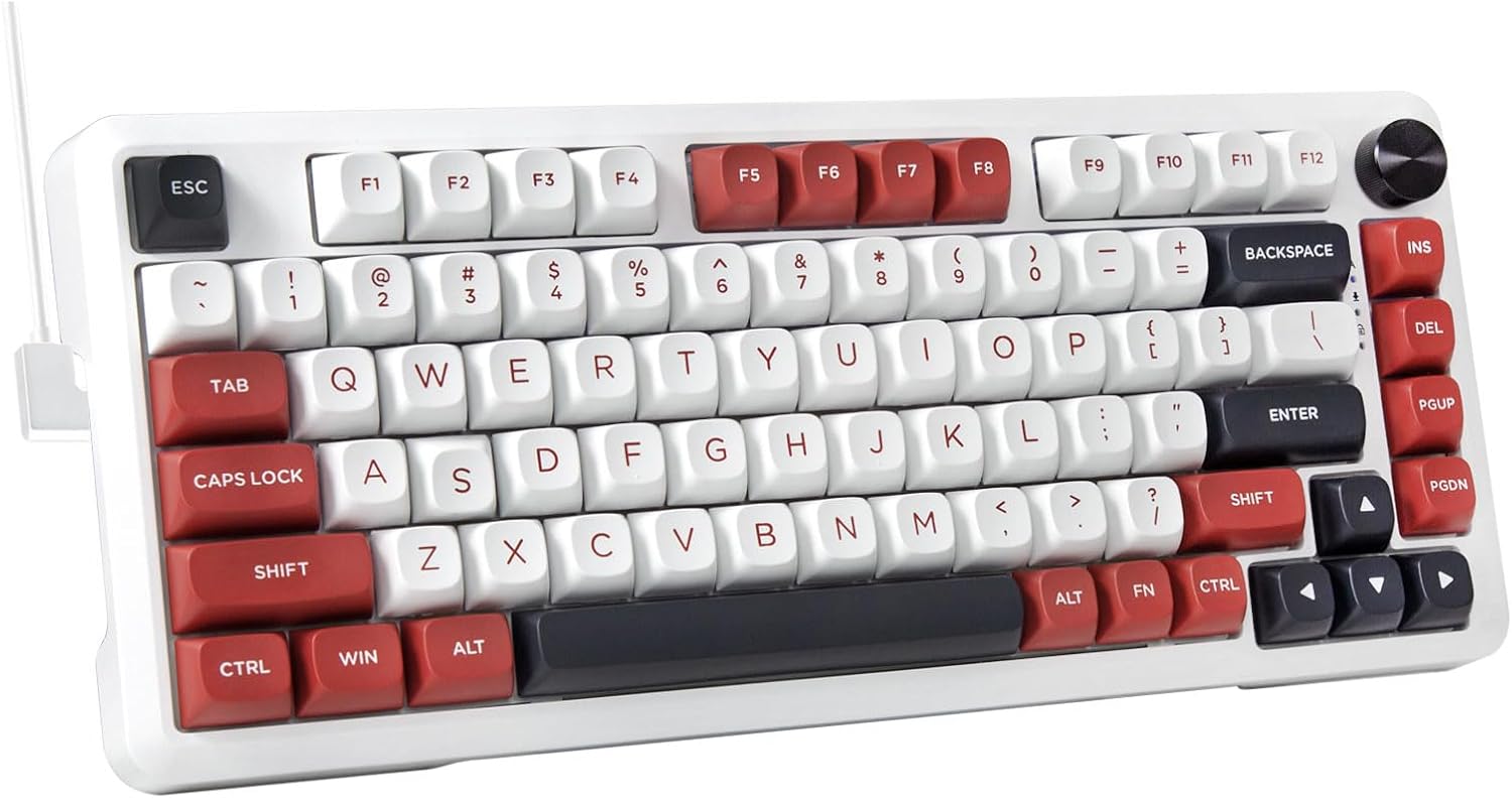E-YOOSO 75% Wired Mechanical Gaming Keyboard, Creamy Sound, White/Red