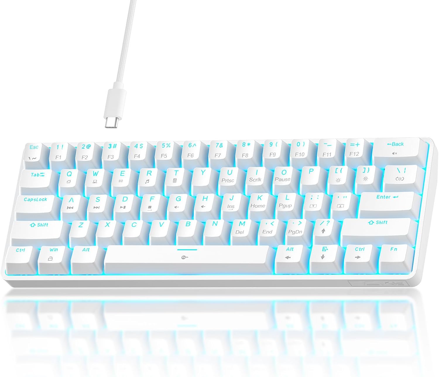 TMKB 60% Mechanical Gaming Keyboard, Red Linear Switch, Wired, White