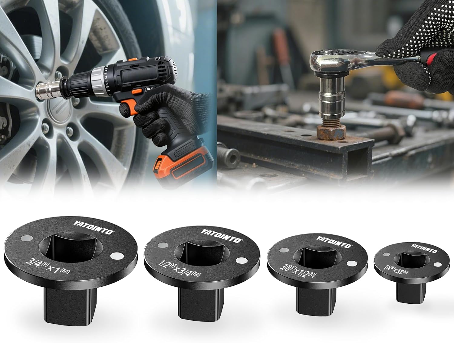 YATOINTO Low Profile Impact Socket Adapter Set,Versatile 4pcs Insert Ratchet Drive Adapter Kit,Fit Impact Guns,Wrench,Cordless Drill,1/4 to 3/8,3/8 to 1/2,1/2 to 3/4,3/4 to 1,Automotive,DI